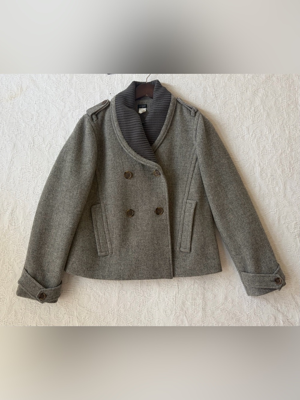 J.Crew Jacket Womens Size 12 Stadium Cloth Nello Gori Grey Wool Nylon Blend